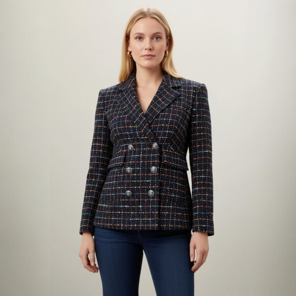 Veronica Beard Rumer Tweed Dickey Jacket in Navy Multi Size 8 - Picture 1 of 10